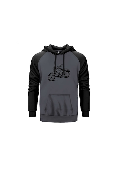 Kruvazör Motosiklet Çizim Gri Renk Reglan Kol Sweatshirt Gri