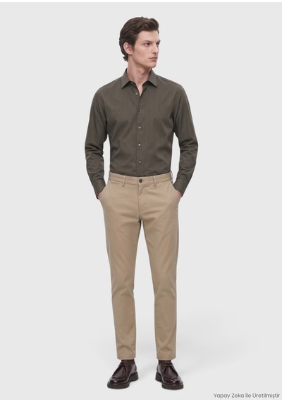 Ramsey Haki Düz Dokuma Regular Fit Casual Yün Karışımlı Pantolon