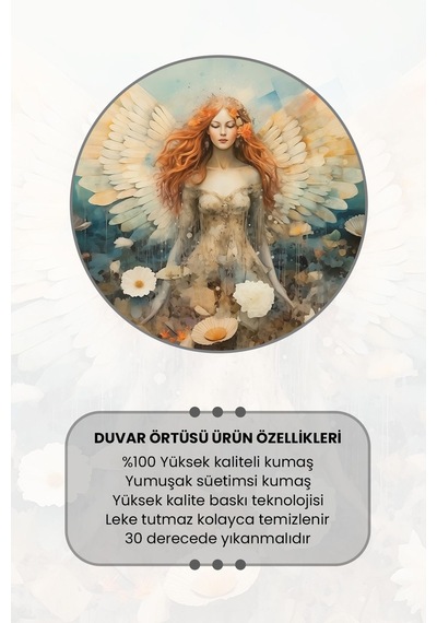 Melek Bahçesi Desenli Duvar Halısı Duvar Örtüsü Tapestry Süet Dokulu Kumaş