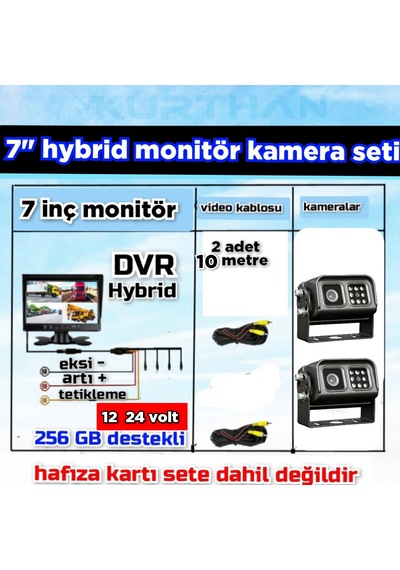 2 Adet Ledli Metal Kasa Kamera Ve 7 İnç Dvr Monitör Set 12 - 24v
