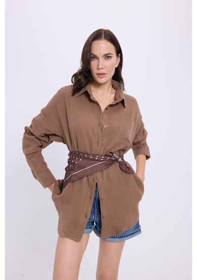 Tudors Kadın Oversize Geniş Kesim %100 Pamuk Müslin Kumaş Uzun Kollu Cepli Dokulu Kahverengi Gömlek-37799 Kahverengi Tudors Kadın Oversize Geniş Kesim %100 Pamuk Müslin Kumaş Uzun Kollu Cepli Dokulu Kahverengi Gömlek-37799 Kahverengi