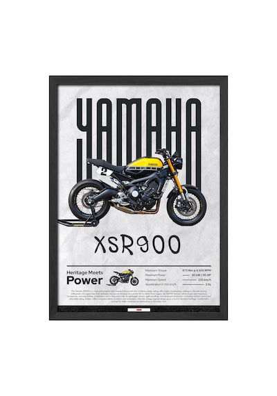 Yamaha Xsr 900 Siyah Ahşap Çerçeveli Poster, Dekoratif Motosiklet Duvar Tablosu