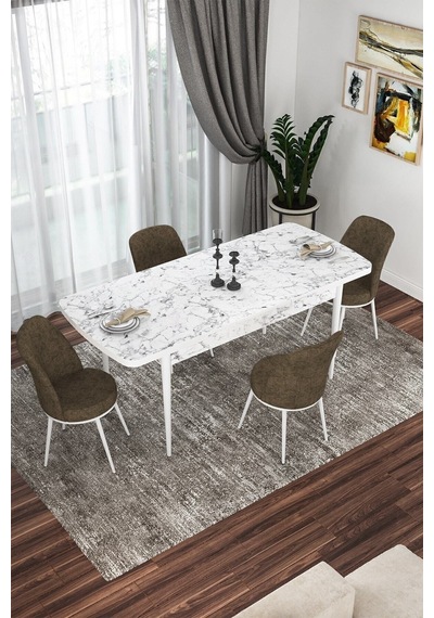 Canisa Kor Serisi 70x114 Açılabilir Mutfak Masası Takımı Beyaz Mermer Desen Masa 4 Kahverengi Sandalye Masa Beyaz Mermer Desenli Sandalyeler Kahverengi Canisa Kor Serisi 70x114 Açılabilir Mutfak Masası Takımı Beyaz Mermer Desen Masa 4 Kahverengi Sandalye Masa Beyaz Mermer Desenli Sandalyeler Kahverengi