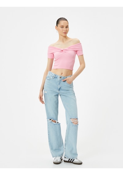 Koton Crop Madonna Yaka Tişört Fitilli Kısa Kollu Düğüm Detaylı Pamuklu Pembe 4sal11060ık Gül Rengi Koton Crop Madonna Yaka Tişört Fitilli Kısa Kollu Düğüm Detaylı Pamuklu Pembe 4sal11060ık Gül Rengi