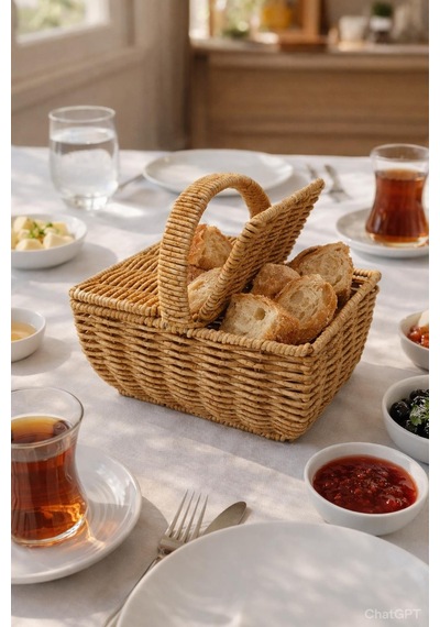 Dikdörtgen Hasır Rattan Mini Kulplu Organizer Sepet,ekmeklik Diğer