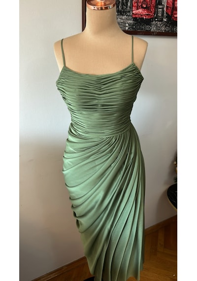 Chica Rosa Fashion Drapeli Haki Midi Elbise