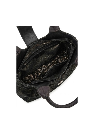 Levano Leather Şal Desenli Siyah Bronz Işıltılı Kol Çantası Siyah
