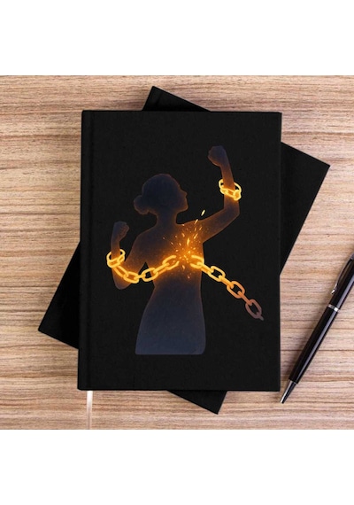 Zincirlerini Kıran Kadın Siyah Çizgisiz Kanvas Defter
