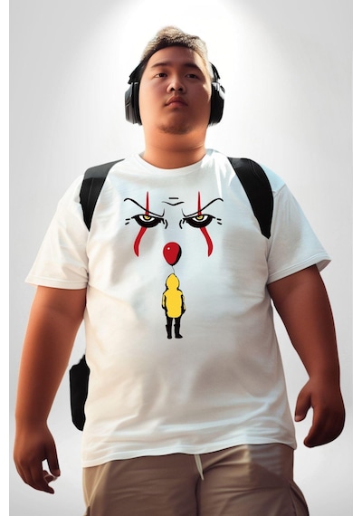 Angemiel Pennywise Vs Georgie Korku Filmi Beyaz Büyük Beden Kadın Erkek Ünisex Basic Ön Baskılı Tişört Beyaz