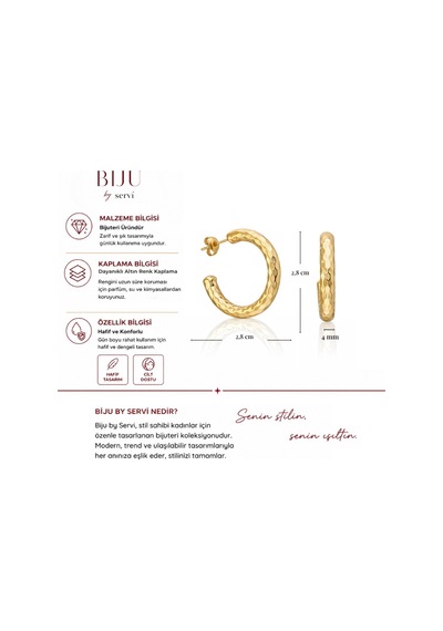 Biju By Servi Milano Dokulu Halka Altın Renk Küpe-278 Gold