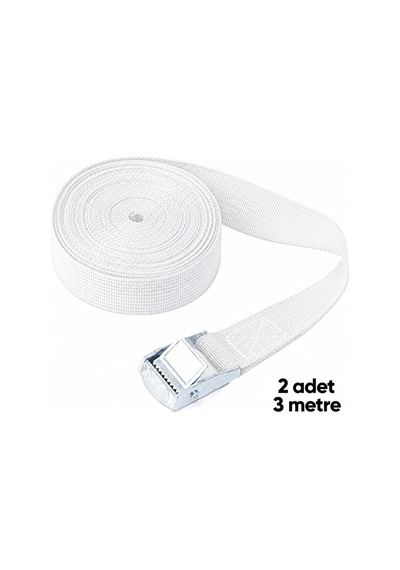 Tr Beyaz Bağlama Kayışı 3 Metre, Metal Tokalı, 2 Adet