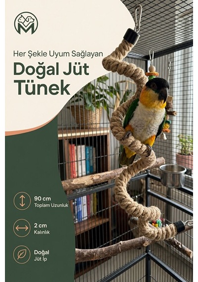 Esnek Kuş Tüneği 90 Cm Şekil Alabilen 2 Cm Kalın Doğal Jüt İp