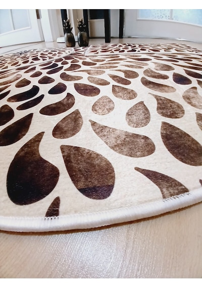 Leopar, Kahve, Kaymaz, Dökülmez Pamuk Taban Yuvarlak Banyo Halısı-(100X100-60X60-40X60 Cm 3'Lü Set) Çok Renkli