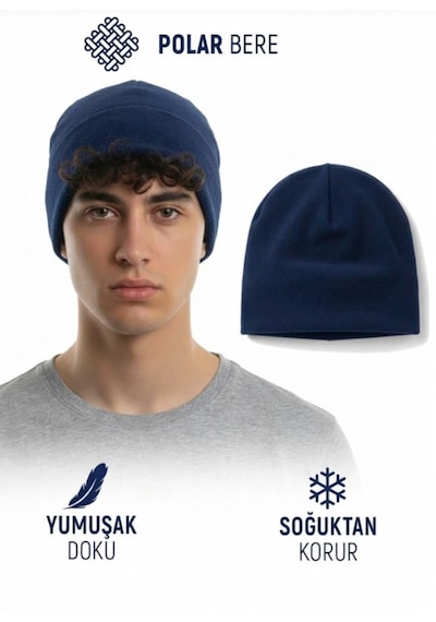 Qulothes Qu-tex Extra Kalın Termal Polar Soğuk Geçirmez Bere Unisex Pamuklu Kışlık Şapkaa Lacivert