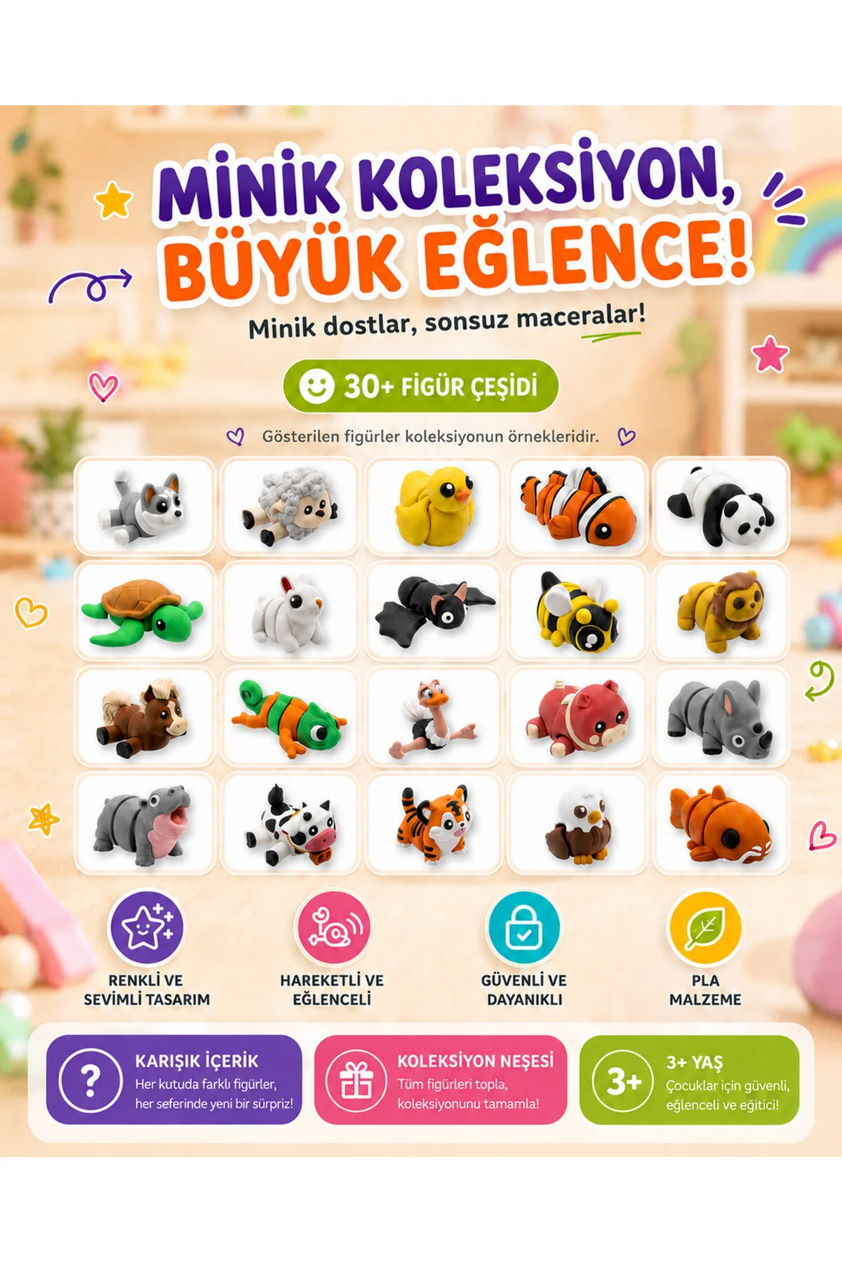 Tigglo 10 Lu Sürpriz Mini Hayvan Figür Seti Renkli Oyuncak Hareketli, Koleksiyonluk Figürler