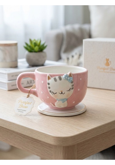 3d Hayvan Figürlü Seramik Kupa 400 Ml Pembe