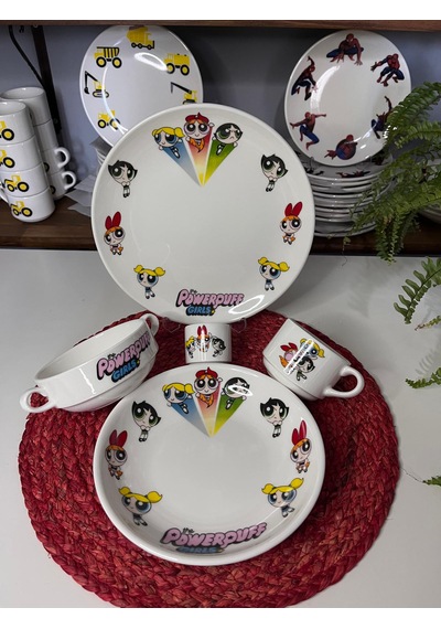 5 Parça Power Puff Girls Model Çocuk Bebek Yemek Takımı Beslenme Seti Çok Renkli