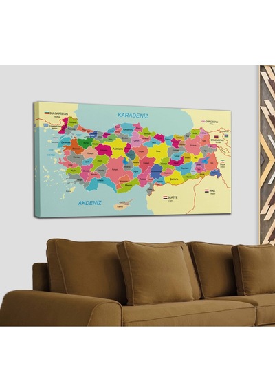 Doğaltercih Türkiye Haritası Kanvas Tablo Sınır Komşulu Eğitici ve Öğretici Dekoratif Tablo 3080