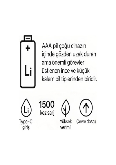 Type-c Şarjlı 800mwh 1.5v Şarj Edilebilir 2'li Aaa İnce Pil - Lityum Iyon Batarya