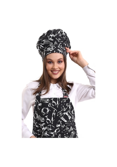 Siyah Merdane Desenli Aşçı Mantar Şapka - Unisex-Standart-Tek Parça