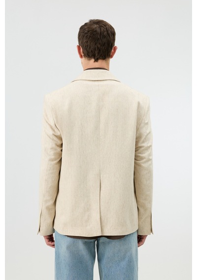Antioch Keten Karışımlı Balıksırtı Desenli Erkek Blazer Ceket Natur