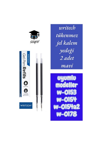 Writech Tükenmez Kalem Jel Yedeği 2 Adet Mavi Uyumlu Modeller W-0153 W-0154 W-0154a2 W-0178 Diğer