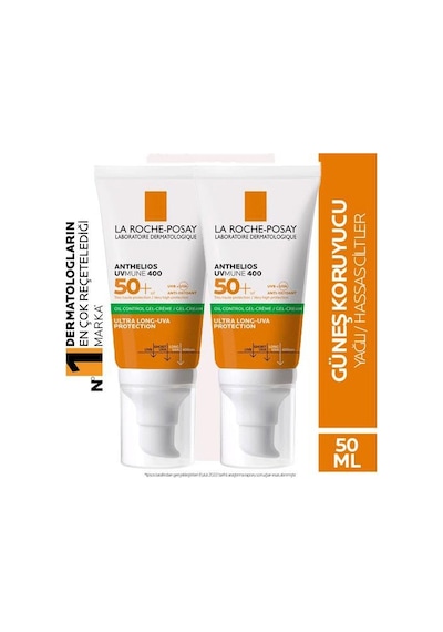 La Roche Posay Anthelios Shine Dry Touch Finish Mattifing Effect Gel Cream SPF50+ 2 x 50 ML