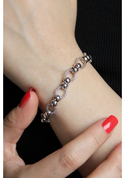 Top Motifli Gümüş Tasarım Füzyon Bileklik -  B072701