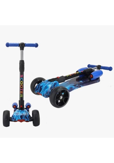 Işıklı Sesli Duman Atan 100 Kg Taşıma Kapasiteli Desenli Büyük Boy 3 Tekerlekli Çocuk Scooter Mor