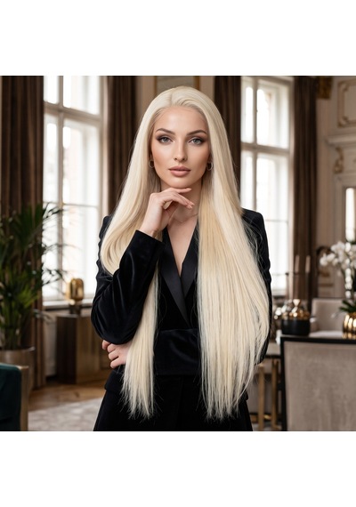 Dip Uç Dolu Beyaz Platin Tül Peruk Front Lace Düz %100 Gerçek Saç - 70-75cm Belirtilmemiş