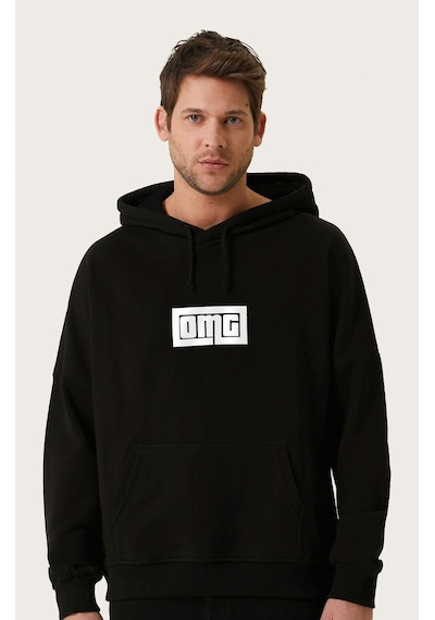 Unisex Oversize Omg Baskılı Kapüşonlu Sweatshirt Siyah