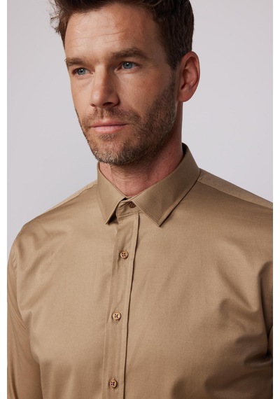 Tudors Slim Fit Uzun Kollu Likralı Düz Pamuk Saten Erkek Kahve Gömlek-19939 Kahverengi Tudors Slim Fit Uzun Kollu Likralı Düz Pamuk Saten Erkek Kahve Gömlek-19939 Kahverengi