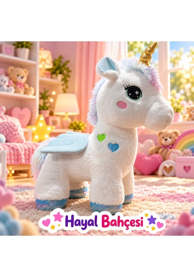 Kanatlı Boynuzlu Unicorn Pony Peluş Oyuncak 55 Cm 046 - Pembe