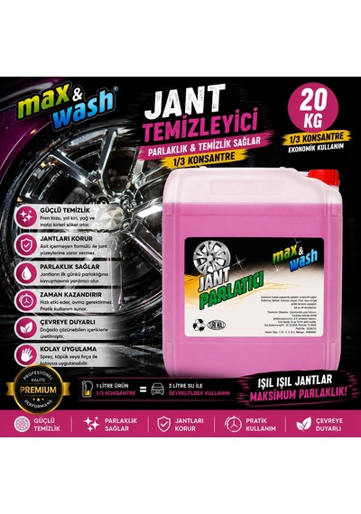 20 Kg Jant Temizleyici 1/3 Konsantre Güçlü Kir Ve Fren Balata Tozu Temizleyici Profesyonel Oto Kuaför Ürünü