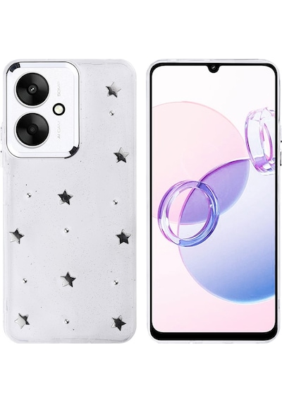Zore Redmi 13c Kılıf Airbag Tasarımlı Simli Şeffaf Msra Kutup Kapak - Yıldız Yıldız