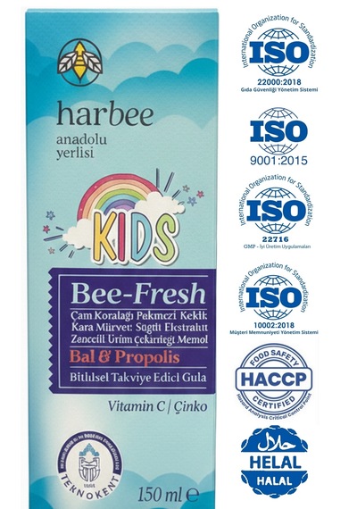 Harbee Bee-fresh Kids Çocuklar İçin Propolisli Şurup - Bal, Kara Mürver, C Vitamini & Çinko 150 Ml