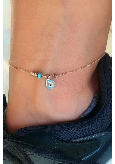 Mineli 925 Ayar Gümüş Üzerine Rose Altın Kaplama Nazar Boncuklu Halhal Diğer