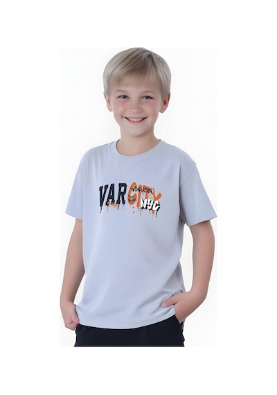 Fyk Kids Erkek Çocuk Yazlık Varcity Baskılı Alt-üst Takım Gri