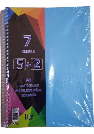 5+2 Ayraçlı Defter 7 Konulu 175 Yaprak 1 Adet 5 Kareli 2 Çizgili Spralli Plastik Kapak Seperatörlü Mavi