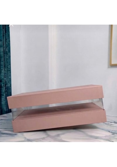 Asetat Gelin Damat Çeyiz Bohça Kutusu Toz Pembe Şeffaf Katlanabilir Demonte Küçük Boy 33 33 15cm 1adet