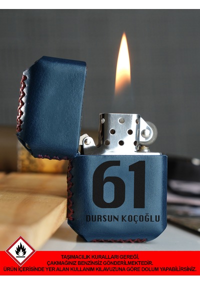 Hakiki Deri Kılıflı Bordo Mavi Taraftar Benzinli Çakmak