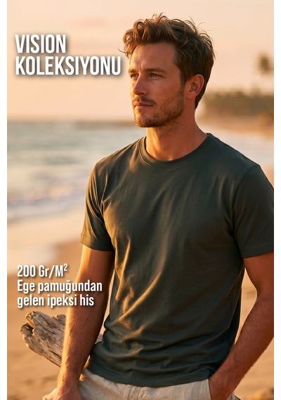 Goffra Erkek Vision Premium Kalite Yoğun Dokulu Pamuklu T-shirt Haki M101-r0220-11