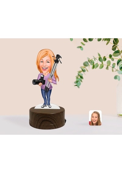 Kişiye Özel Kadın Profesyonel Fotoğrafçı Karikatürlü Dekoratif 3D
