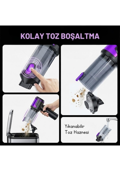 Romofy Şarjlı Araç Süpürgesi 22.000 Pa - Üfleme Özellikli Mini Oto Süpürgesi 3 Kademeli - 15.000 Mah Şarj Kapa Diğer