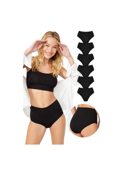 Cottonhill Yüksek Bel Basic Lazer Kesim Bikini Külot 6'lı Paket Model2