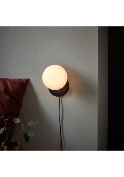 Rsylight Retro Metal Glop Camlı Kablolu Fişli Dekoratif Duvar Aplik Siyah