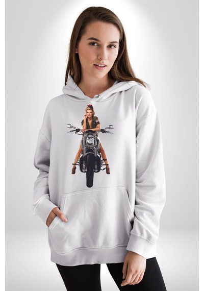 Motosiklet Kadın Kadın Erkek Beyaz Kapüşonlu Sweatshirt Hoodie Beyaz