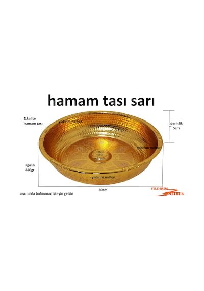 Hamam Tası Sarı Parlak Altın Rengi Ağır Osmanlı Tası