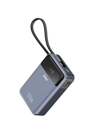 Juo JLP265 20000 Mah 65w Led Ekranlı Usb-a + Type-c Kablolu Taşınabilir Hızlı Şarj Cihazı Powerbank Gri