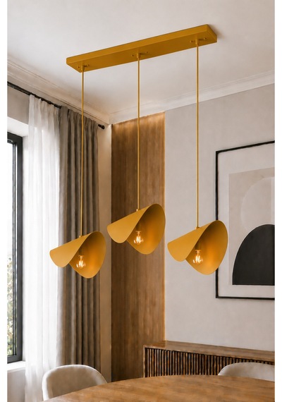 Eterna Eskitme Metal 3'lü Sıralı Sarkıt Avize Modern Yemek Masası Avizesi - Yaprak Tasarımlı Modern Salon Ve Mutfak Aydınlatması